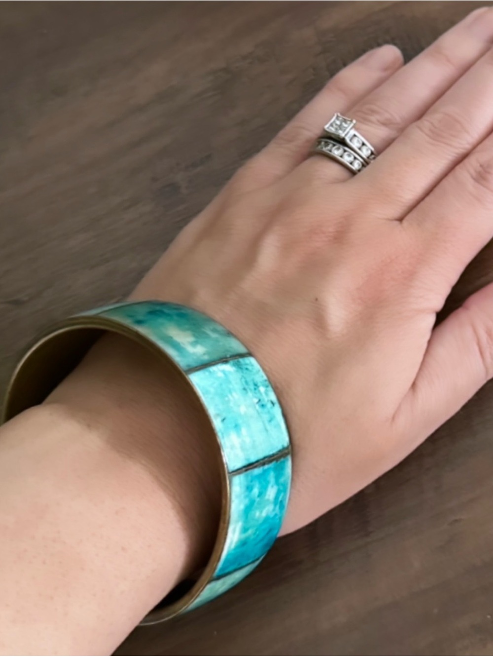 Turquoise Mother of Pearl Brass Cuff Bracelet Bangle